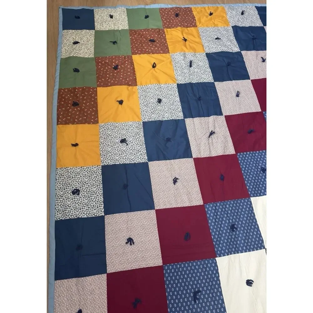 Vintage Handmade Patchwork Quilt Hand Tied Patchwork 76x61